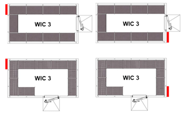 Figura 2: Opciones de colocación del acondicionador y la puerta en una cámara BINDER™ modelo WIC 3