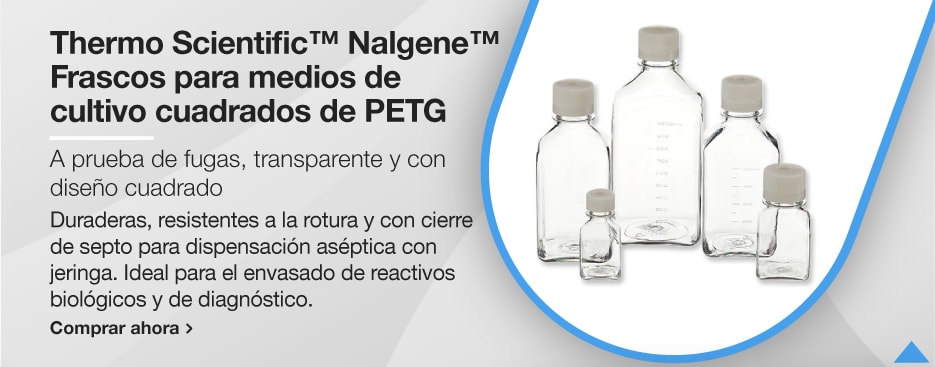 Thermo Scientific™ Nalgene™ Frascos para medios de cultivo cuadrados de PETG Thermo Scientific™ Nalgene™ Frascos para medios de cultivo cuadrados de PETG